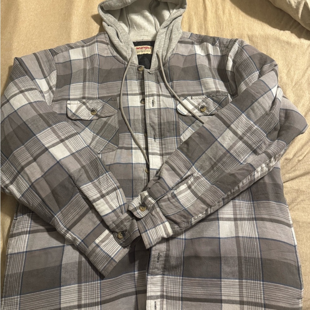 Wrangler Gray Plaid Hooded Jacket